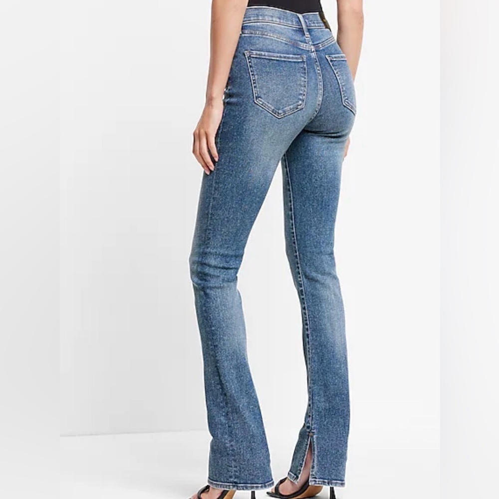 EXPRESS SKYSCRAPER Mid rise stretch Distressed Blue Jeans SZ 6 8 10 Medium M - Picture 2 of 9
